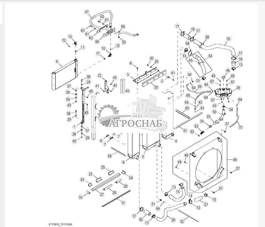 Радиатор и кожух вентилятора моделей 640H, 648H, 848H, гидротрансформатор, 748H, прямой привод 